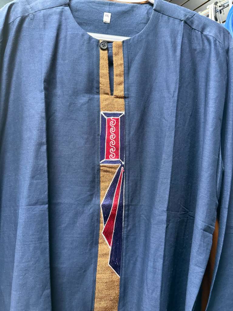 Men's African Shirt — Navy (Embroidered Panel)