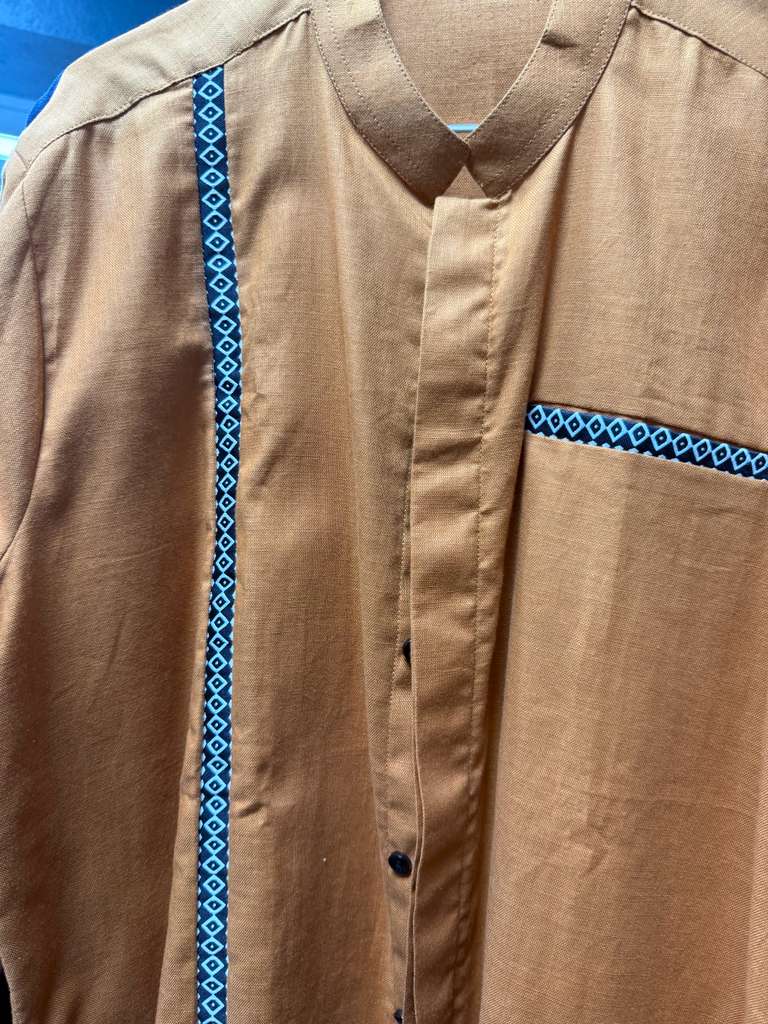 Men's African Shirt — Tan (Kitenge Trim)
