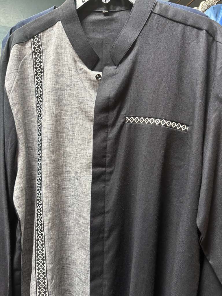 Men's African Shirt — Grey & Black (Kitenge Trim)